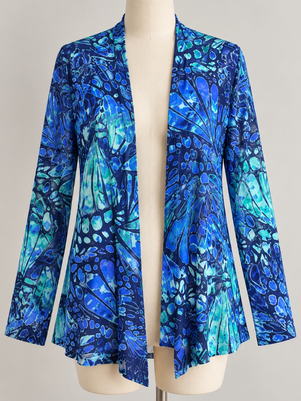 Chico's Blue & Teal Open-Front Printed Blazer